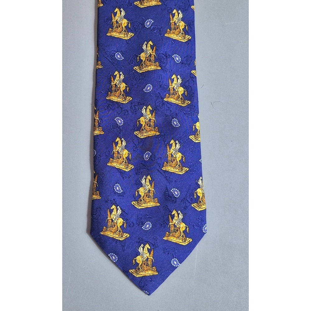 Salvador Dali Mens Silk Tie Saint Georges et le Dragon Motif Blue Gold Italy 56"